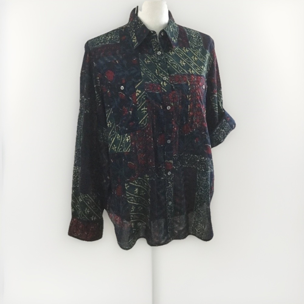 Lauren Ralph Lauren Size Large 100% Cotton‎ Sheer Vintage Roll Tab Sleeves EUC